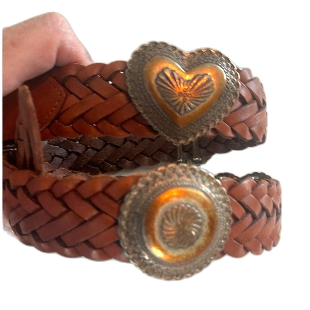 Vintage Brighton Belt 1991 Heavy Conch Braided Leather Style #43908 Size M